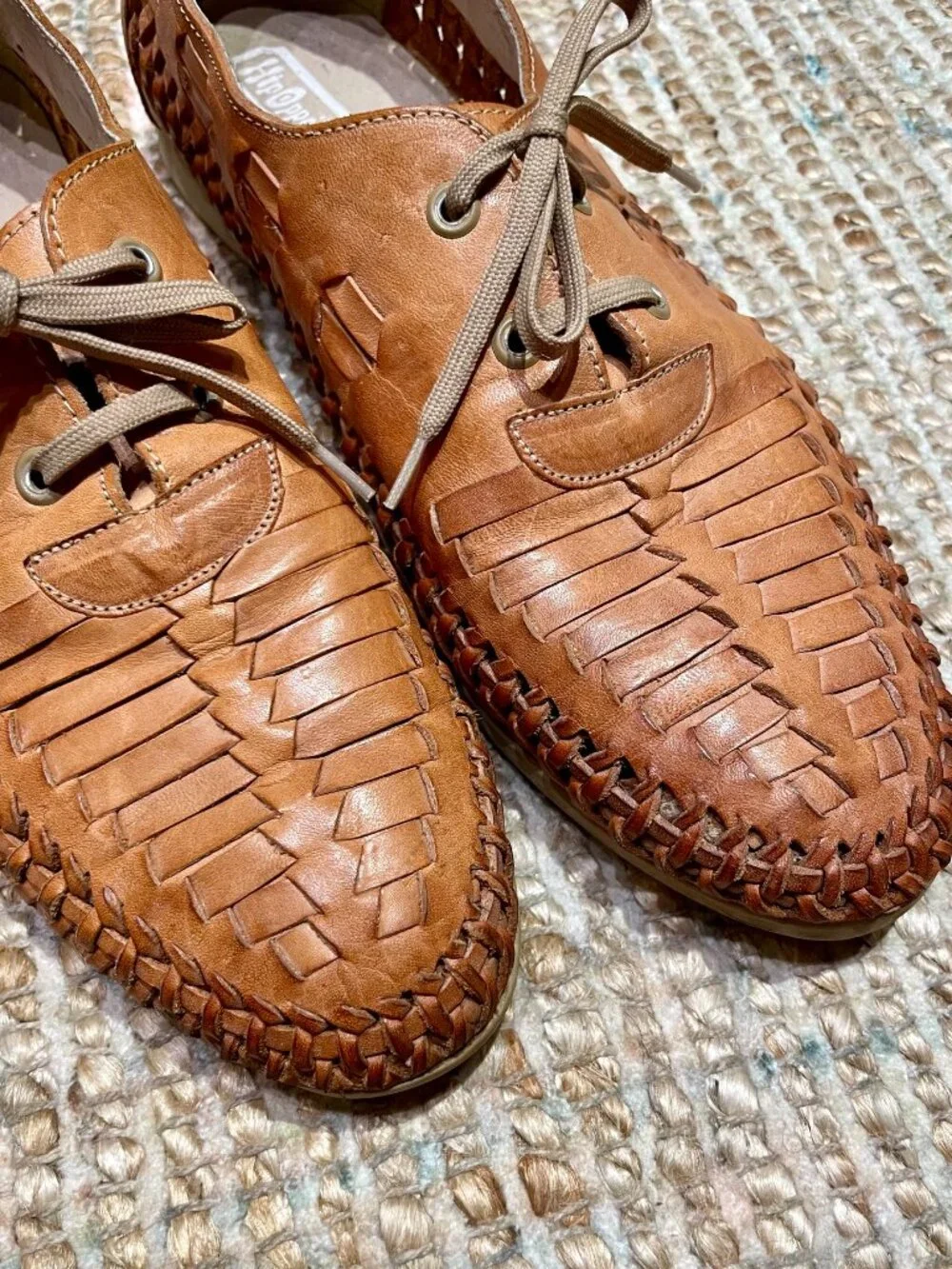 HipOppoTamus Vintage Tan Woven Leather Lace Huarache Oxfords Hand Made in Brazil